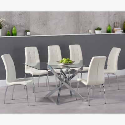 Oak&More Denver 160cm Glass Dining Table With 8 Cream Calgary Chairs