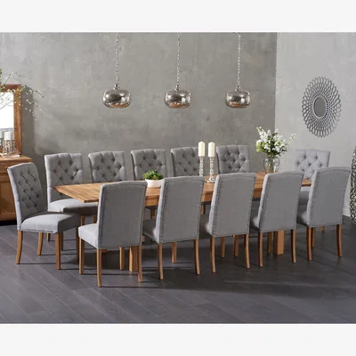 Oak&More Thetford 180cm Oak Dining Table with 8 Natural Isabella Chairs with Thetford 45cm Oak Extensions