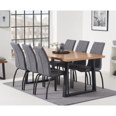 Oak&More Urban 180cm Industrial Dining Table with Noir Antique Dining Chairs - Grey, 6 Chairs