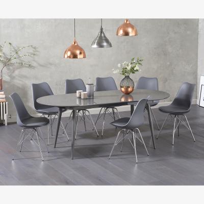 Oak&More Olivia Extending Dark Grey High Gloss Dining Table With 4 Light Grey Celine Chairs