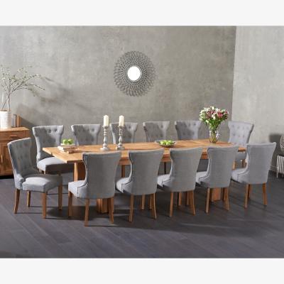 Oak&More Extending Sheringham 200cm Solid Oak Dining Table With 10 Grey Clara Fabric Chairs