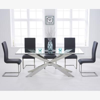 Oak&More Juniper 200cm Glass Dining Table With 8 White Malaga Chairs