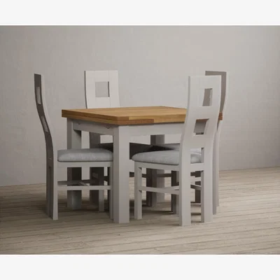 Oak&More Hampshire 90cm Oak and Soft White Extending Dining Table With 4 Charcoal Grey Flow Back Chairs