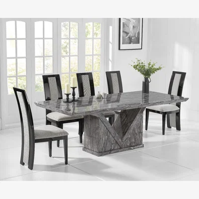 Oak&More Milan 180cm Grey Marble Dining Table with 10 Brown Novara Chairs
