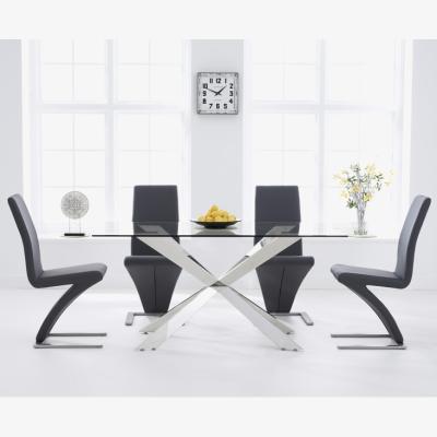 Oak&More Juniper 160cm Glass Dining Table With 8 Ivory White Hampstead Z Chairs