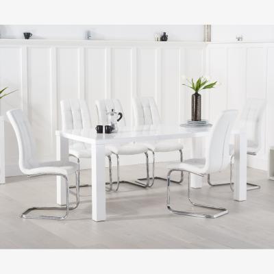 Oak&More Atlanta 200cm White High Gloss Dining Table With 8 White Lorin Chairs