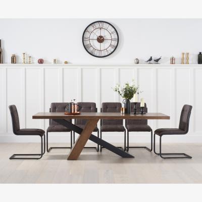 Oak&More Chateau 225cm Black Leg Industrial Dining Table With 10 Brown Alexa Dining Chairs