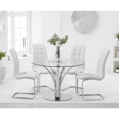 Oak&More Aria 110cm Glass Dining Table with Lorin Faux Leather Chairs - Grey, 4 Chairs