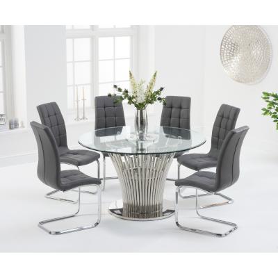 Oak&More Hans Round 130cm Glass Table With Lorin Faux Leather Chairs - Black, 4 Chairs