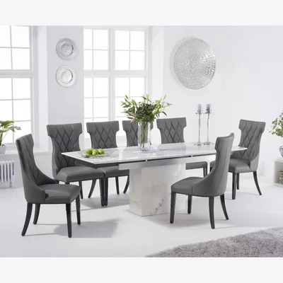 Oak&More Extending Savona 160cm White Marble Dining Table with 4 Cream Sophia Chairs