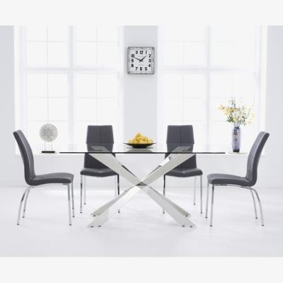 Oak&More Juniper 160cm Glass Dining Table With 4 Black Cavello Chairs