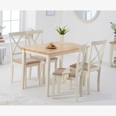 Oak&More Chiltern 114cm Oak and Cream Painted Table With 6 Cream Epsom Chairs With Cream Fabric Seats