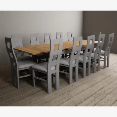 Oak&More Hampshire 180cm Oak and Light Grey Extending Dining Table With 12 Blue Flow Back Chairs