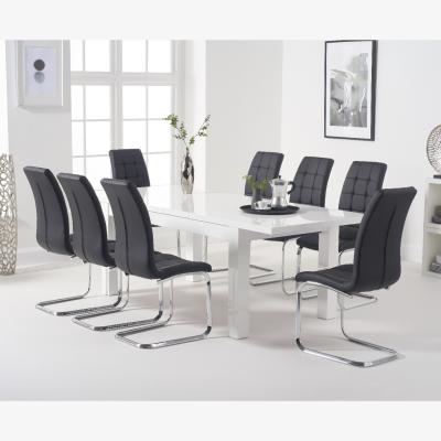 Oak&More Atlanta White Gloss 160-220cm Extending Dining Table With 6 White Lorin Chairs