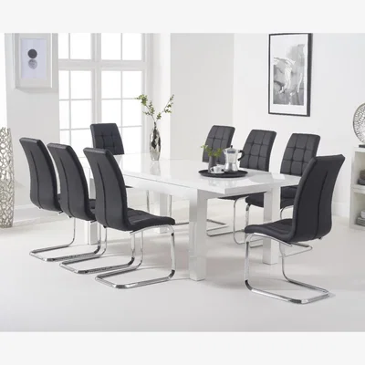 Oak&More Atlanta White Gloss 160-220cm Extending Dining Table With 6 White Lorin Chairs