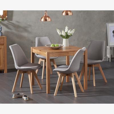 Oak&More Oxford 80cm Solid Oak Dining Table With 2 Light Grey Orson Fabric Chairs