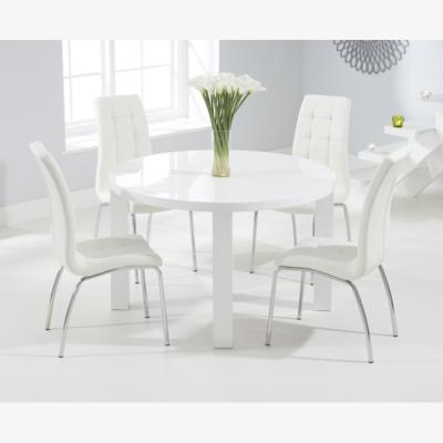 Oak&More Atlanta 120cm Round White High Gloss Dining Table With 4 Grey Calgary Chairs