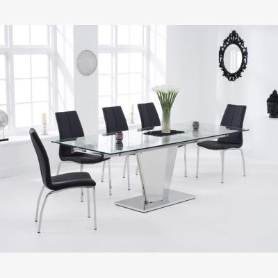 Oak&More Liberty 160cm Extending Glass Dining Table With 6 Black Cavello Chairs