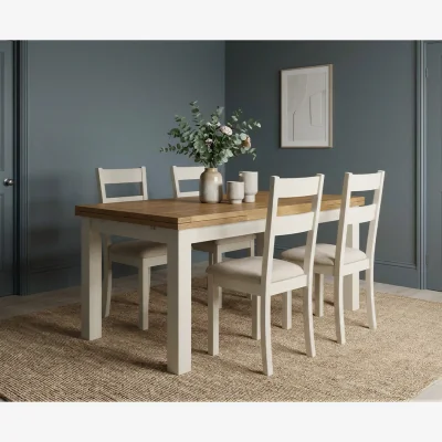 Oak&More Extending Buxton 180cm Oak and Cream Painted Dining Table with 6 Linen Kendal Chairs