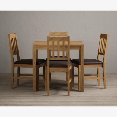 Oak&More York 80cm Solid Oak Dining Table With 2 Linen York Chairs