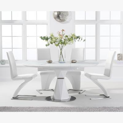 Oak&More Venosa 120cm Round White Dining Table with 4 Black Aldo Chairs