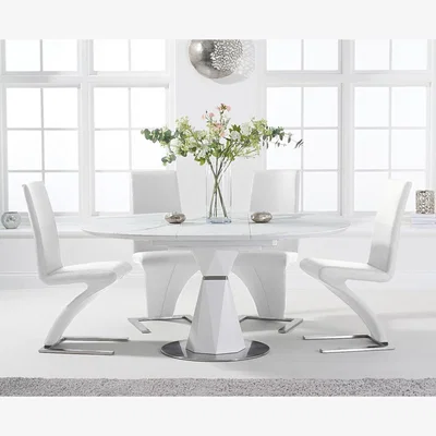 Oak&More Venosa 120cm Round White Dining Table with 4 Black Aldo Chairs