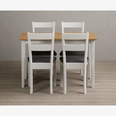 Oak&More Kendal 115cm Solid Oak and Signal White Painted Dining Table with 6 Charcoal Grey Kendal Chairs