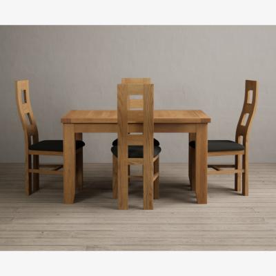 Oak&More Extending Yateley 130cm Solid Oak Dining Table with 6 Grey Natural Solid Oak Chairs