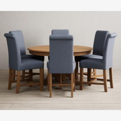 Oak&More Hertford 120cm Fixed Top Solid Oak Dining Table with 6 Natural  Chairs