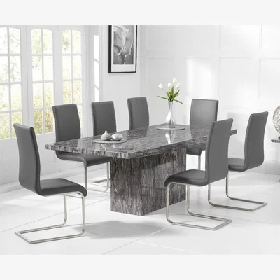 Oak&More Crema 180cm Grey Marble Dining Table with 10 Black Austin Chairs