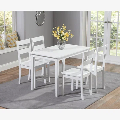 Oak&More Chiltern 114cm White Painted Dining Set With 4 White Chairs