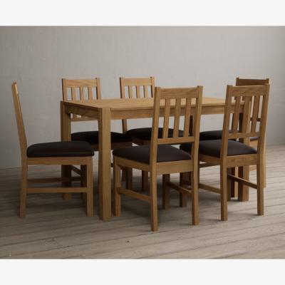 Oak&More York 120cm Solid Oak Dining Table With 6 Oak York Chairs