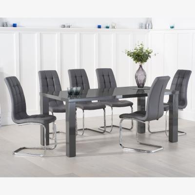 Oak&More Atlanta 200cm Dark Grey High Gloss Dining Table With 8 White Lorin Chairs