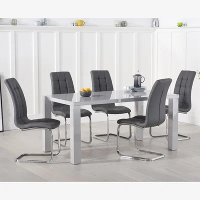 Oak&More Atlanta 160cm Light Grey High Gloss Dining Table With 4 White Lorin Chairs