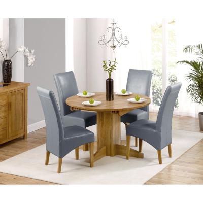 Oak&More Dorchester 120cm Solid Oak Round Extending Dining Table with Cannes Chairs - Grey, 4 Chairs