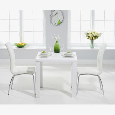 Oak&More Atlanta 80cm White High Gloss Dining Table With 4 Brown Calgary Chairs