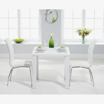 Oak&More Atlanta 80cm White High Gloss Dining Table With 4 Brown Calgary Chairs