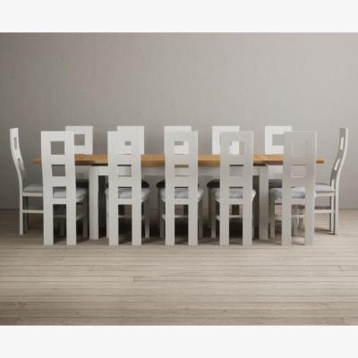 Oak&More Extending Buxton 180cm Oak and Signal White Painted Dining Table with 8 Charcoal Grey Painted Chairs