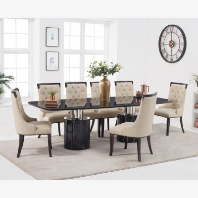 Oak&More Antonio 260cm Black Marble Dining Table With 10 Cream Francesca Chairs
