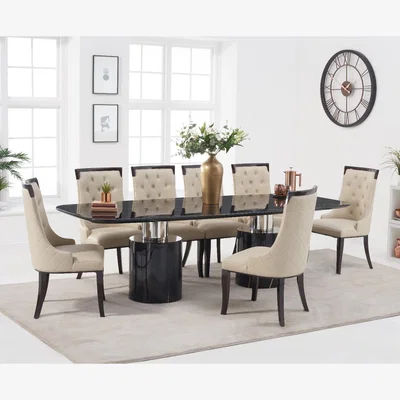 Oak&More Antonio 260cm Black Marble Dining Table With 10 Cream Francesca Chairs