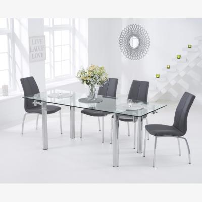 Oak&More Geneva 140cm Glass Extending Dining Table With 4 Black Cavello Chairs