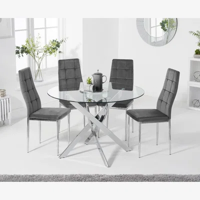Oak&More Denver 110cm Glass Dining Table With 6 Grey Melissa Chairs