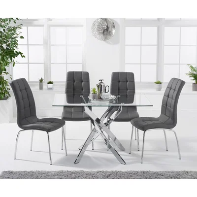 Oak&More Denver 120cm Rectangular Glass Dining Table with Calgary Chairs - Red, 4 Chairs
