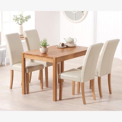 Oak&More Oxford 120cm Solid Oak Dining Table With 6 Cream Albany Chairs