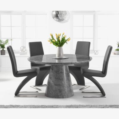 Oak&More Ravello 130cm Round Grey Marble Dining Table With 6 Ivory White Hampstead Chairs