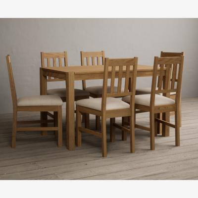 Oak&More York 120cm Solid Oak Dining Table With 4 Linen York Chairs