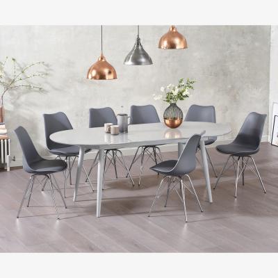 Oak&More Olivia Extending Light Grey High Gloss Dining Table With 6 Light Grey Celine Chairs