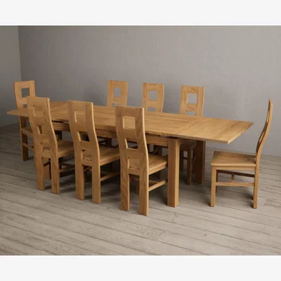 Oak&More Hampshire 180cm Solid Oak Extending Dining Table With 6 Oak Flow Back Chairs with Oak Seats