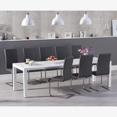 Oak&More Joseph Extending White High Gloss Dining Table With 8 White Malaga Chairs