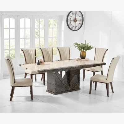 Oak&More Tenore 180cm Marble Effect Dining Table With 10 Cream Lorient Chairs